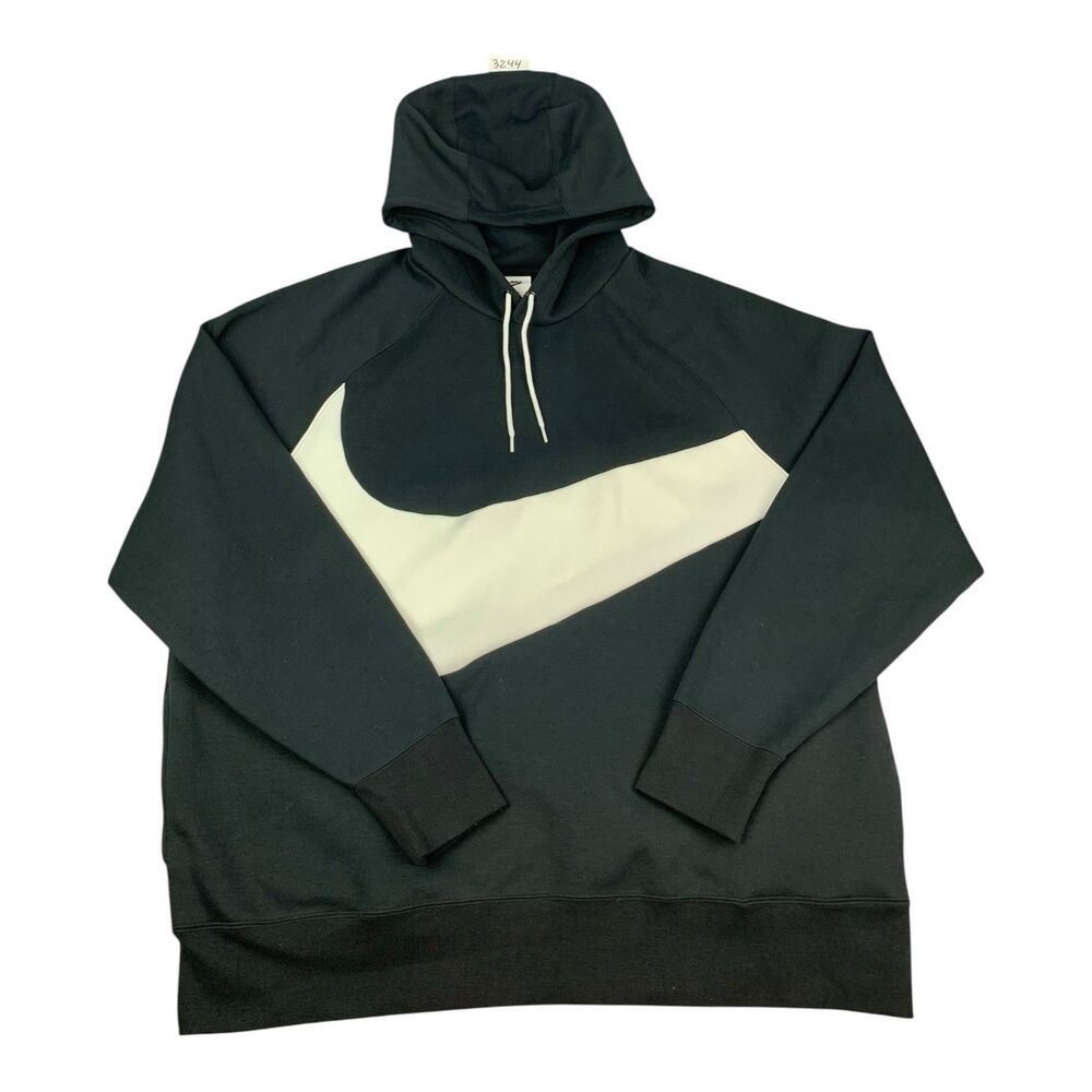 Nike Sportswear Swoosh Tech Fleece Mens Pullover Hoodie Black/White Size XXL
